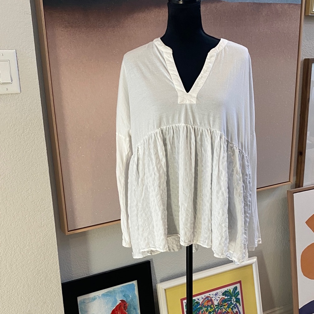 Pilcro Boho Anthropologie White Textured Tunic Top